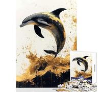 1000 Piece Jigsaw Puzzles for Teenagers Golden Dolphin Splash Anti-Stress Toys Gift For Birthdays Educational Game Help The Brain Exercise (Size 38x52cm)