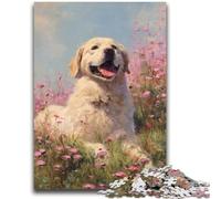 1000 Piece Jigsaw Puzzles for Teenagers Golden Retriever Oil Painting Adult Jigsaw,Fun Activity for Home, Rainy Days Toys, Birthday Gifts (38x26cm)