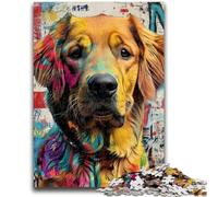 1000 Piece Jigsaw Puzzles for Teenagers Golden Retriever Oil Painting Adult Puzzles,Stress Reliever Staycation Kill Time Enhance Love between Couples (38x26cm)