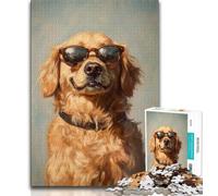 1000 Piece Jigsaw Puzzles for Teenagers Golden Retriever Wearing Sunglasses,Challenging Game And Family Play with Fully Interlocking Randomly Shaped Pieces (75x50cm)