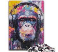 1000 Piece Jigsaw Puzzles for Teenagers Gorilla with Headphones Challenging To Complete But Fun And Humorous Birthday Present, Gifts, Wall Art 50x75cm