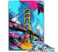 1000 Piece Jigsaw Puzzles for Teenagers Graffiti Art Golden Gate Bridge Artistic Wall Decor & Birthday Gift Idea for Friends, Home Office 50x75cm