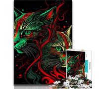 1000 Piece Jigsaw Puzzles for Teenagers Green And Red Cats Teenager Jigsaw,Challenging Game for Is Ideal As A Gift for The Whole Family (size 75x50cm)