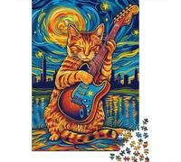 1000 Piece Jigsaw Puzzles for Teenagers Guitar Playing Cat Art Print-7 Puzzle for Adults Hands-on Game Wall Decoration Unique Birthday And Gifts 52x38cm/1000pcs