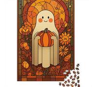 1000 Piece Jigsaw Puzzles for Teenagers Halloween Ghost with Pumpkin Stained Glass Puzzle for Adults Hands-on Game Wall Decoration Unique Birthday And Gifts 38x26cm/1000pcs