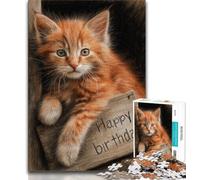 1000 Piece Jigsaw Puzzles for Teenagers Happy Birthday Cat,Educational Games Home Decoration Birthday Present,Gifts,Wall Art (75x50cm)