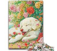 1000 Piece Jigsaw Puzzles for Teenagers Happy Golden Retriever Staycation Kill Time with Fully Interlocking Randomly Shaped Pieces 38x26cm