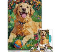 1000 Piece Jigsaw Puzzles for Teenagers Happy Golden Retriever Teenager Jigsaw,Educational Games Home Decoration Suitable for Desktop Decoration (size 75x50cm)