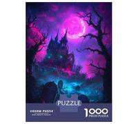 1000 Piece Jigsaw Puzzles for Teenagers Haunted Mansion Under Neon Moon Puzzle for Adults Relax Games Perfect Decoration Deal As Gifts for The Whole Family 38x26cm/1000pcs