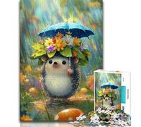 1000 Piece Jigsaw Puzzles for Teenagers Hedgehog Holding An Umbrella Teenager Jigsaw,Family Activity Fun at Home Activities, Birthday Present,Travel Gifts 75x50cm