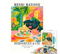 1000 Piece Jigsaw Puzzles for Teenagers Henri Matisse Pug And Coffee Art Help The Brain Exercise Difficult Hard Relaxing Games Suitable for Ages 14 And Up (50X75cm)