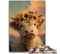 1000 Piece Jigsaw Puzzles for Teenagers Highland Cows And Sunflowers Adult Jigsaw,Fun Activity for Home, Rainy Days Toys, Birthday Gifts (38x26cm)