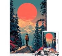 1000 Piece Jigsaw Puzzles for Teenagers Hiker in Forest with Red Sun 1000 Jigsaw Puzzle Educational Games Secret Santa Gifts Difficult Hard (50x75cm)