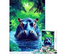 1000 Piece Jigsaw Puzzles for Teenagers Hippo Water Jungle Jigsaw 1000 Pieces Brain Teaser Game Gifts Ideas Hand Speed Race (50x75cm)