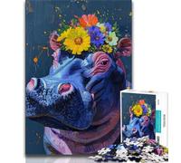 1000 Piece Jigsaw Puzzles for Teenagers Hippopotamus And Flowers Teenager Puzzles,Quiz Game for Is Ideal As A Gift for The Whole Family (size 75x50cm)