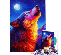 1000 Piece Jigsaw Puzzles for Teenagers Howling Wolf Under Moonlight Painting Jigsaw Puzzles for Adults Stress Reliever Parent-child Interaction Birthday Present, Gifts, (Size 38x26cm)