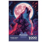 1000 Piece Jigsaw Puzzles for Teenagers Howling Wolf Under Pink Moon Art Jigsaws for Adults Toy Wall Decor Staycation Kill Time Stress Reduction Gifts 38x26cm/1000pcs