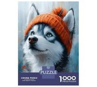 1000 Piece Jigsaw Puzzles for Teenagers Husky in A Red Beanie Puzzles for Adults Family Games Staycation Kill Time Unique Birthday And Gifts 70x50cm/1000pcs