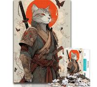 1000 Piece Jigsaw Puzzles for Teenagers Japanese Samurai Cat Adult Jigsaw,Quiz Game Wall Decoration Unique Birthday And Xmas Gifts (size 38x26cm)