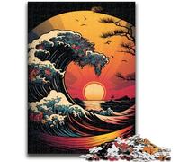 1000 Piece Jigsaw Puzzles for Teenagers Japanese Style Waves Family Fun Fun at Home Activities, Birthday Present,Travel Gifts, for And 14 Years Old 38x26cm