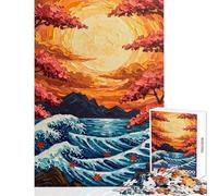 1000 Piece Jigsaw Puzzles for Teenagers Japanese Wave Sunset Practical Game Birthday Present Home Decoration Toys Train Your Brain And Hands (50X75cm)