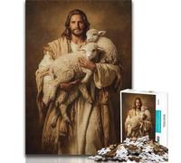 1000 Piece Jigsaw Puzzles for Teenagers Jesus Holding A Sheep,Challenging Game And Family Play with Fully Interlocking Randomly Shaped Pieces (38x26cm)