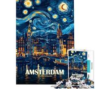 1000 Piece Jigsaw Puzzles for Teenagers Jigsaw Amsterdam Netherlands Starry Night Art Jigsaw Puzzle Toy Wall Decor Pattern Assembly Stress Reduction Gifts (size 50x75cm)