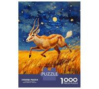 1000 Piece Jigsaw Puzzles for Teenagers Jigsaw Antelope Running Under Starry Night Painting Adult Jigsaw Puzzle Hands-on Game For Family Fun Help The Brain Exercise 70x50cm/1000pcs