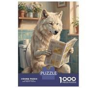 1000 Piece Jigsaw Puzzles for Teenagers Jigsaw Arctic Wolf Reading Newspaper on Toilet Puzzle for Adults Relax Games Home Decoration Stress Reduction Gifts 52x38cm/1000pcs