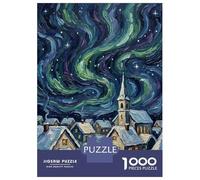 1000 Piece Jigsaw Puzzles for Teenagers Jigsaw Aurora Borealis Over Snowy Village Jigsaw Puzzle Brain Teaser Game Home Decoration Deal As Gifts for The Whole Family 52x38cm/1000pcs