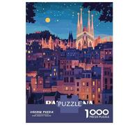 1000 Piece Jigsaw Puzzles for Teenagers Jigsaw Barcelona Spain Cityscape at Night Jigsaw Puzzle Brain Teaser Game Home Decoration Deal As Gifts for The Whole Family 52x38cm/1000pcs