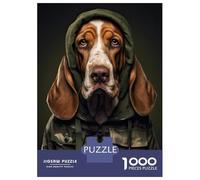 1000 Piece Jigsaw Puzzles for Teenagers Jigsaw Basset Hound Camo Jacket Jigsaw Puzzle Brain Teaser Game Home Decoration Deal As Gifts for The Whole Family 38x26cm/1000pcs