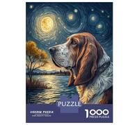 1000 Piece Jigsaw Puzzles for Teenagers Jigsaw Basset Hound Under A Starry Night Sky Jigsaw Puzzle Brain Teaser Game Home Decoration Deal As Gifts for The Whole Family 52x38cm/1000pcs