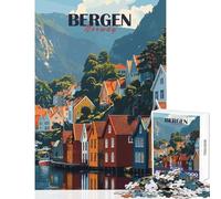 1000 Piece Jigsaw Puzzles for Teenagers Jigsaw Bergen, Norway Cityscape Educational Game Pattern Assembly Toy Wall Decor Birthday Present,Travel Gifts, (38X52CM)