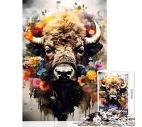 1000 Piece Jigsaw Puzzles for Teenagers Jigsaw Bison Floral Hues Toy Wall Decor Birthday Gifts Educational Game Help The Brain Exercise Size 38x26cm