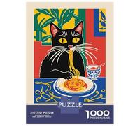 1000 Piece Jigsaw Puzzles for Teenagers Jigsaw Black Cat Eating Spaghetti Art Print Teenager Puzzles Relaxing Games For Family Fun Deal As Gifts for The Whole Family 38x26cm/1000pcs