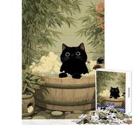 1000 Piece Jigsaw Puzzles for Teenagers Jigsaw Black Cat in Japan Tub Educational Games A Work of Art DIY Toys with Matching Poster And Trivia Sheet (38X52CM)