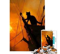 1000 Piece Jigsaw Puzzles for Teenagers Jigsaw Black Cat on Ship at Sunset Difficult And Challenge Home Art Decor AntiStress Toys Suitable for Ages 14 And Up (38X52cm)