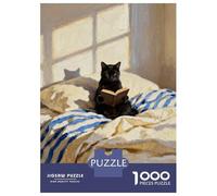 1000 Piece Jigsaw Puzzles for Teenagers Jigsaw Black Cat Reading Book in Bed Teenager Puzzles Hands-on Game Wall Decoration Unique Birthday And Gifts 70x50cm/1000pcs