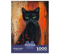 1000 Piece Jigsaw Puzzles for Teenagers Jigsaw Black Cat with Green Eyes Painting Mystical Folk Feline Art Adult Jigsaw Toy Wall Decor Wall Decoration Unique Birthday And Gifts 70x50cm/1000pcs