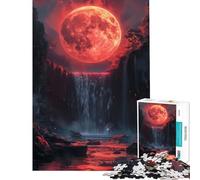 1000 Piece Jigsaw Puzzles for Teenagers Jigsaw Blood Moon Waterfall Difficult And Challenge Home Art Decor Anti-Stress Toys Suitable for Ages 14 And Up (38X26CM)