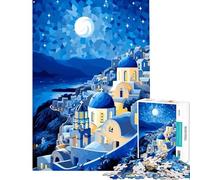 1000 Piece Jigsaw Puzzles for Teenagers Jigsaw Blue Greece Night Art Toys Educational Games Educational Games Learning Educational Gifts Ideas (Size 50x75cm)