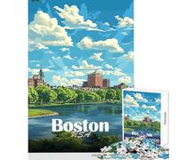 1000 Piece Jigsaw Puzzles for Teenagers Jigsaw Boston Skyline with Pond Educational Toy Gifts Ideas Hands-on Game Artists Collection, Fine Art Size 38x52cm