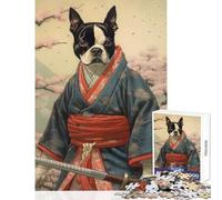 1000 Piece Jigsaw Puzzles for Teenagers Jigsaw Boston Terrier Samurai Toy Wall Decor Birthday Gifts Educational Game Help The Brain Exercise Size 38x52cm
