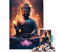 1000 Piece Jigsaw Puzzles for Teenagers Jigsaw Buddha Flames Pink Lotus Difficult And Challenge A Work of Art Fun Games Suitable for People Aged 14 And Above (38X26CM)