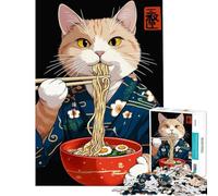1000 Piece Jigsaw Puzzles for Teenagers Jigsaw Cat Eating Ramen in Kimono Fun at Home Activities, Tough Challenge Hands-on Game for And 14 Years And over (50x75cm)