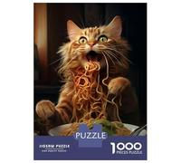1000 Piece Jigsaw Puzzles for Teenagers Jigsaw Cat Eating Spaghetti Jigsaw Puzzle Fun Games Difficult Challenge Help The Brain Exercise 70x50cm/1000pcs