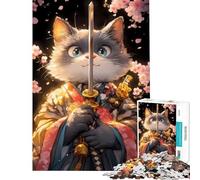 1000 Piece Jigsaw Puzzles for Teenagers Jigsaw Cat Elegant Samurai with Sword Difficult And Challenge A Work of Art Fun Games Suitable for People Aged 14 And Above (50X75cm)