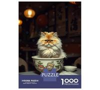 1000 Piece Jigsaw Puzzles for Teenagers Jigsaw Cat in Bowl with Asian Decor Jigsaw Hands-on Game Hand Speed Race Deal As Gifts for The Whole Family 70x50cm/1000pcs