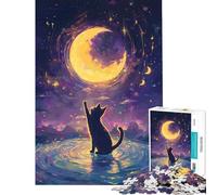 1000 Piece Jigsaw Puzzles for Teenagers Jigsaw Cat Reaching for The Moon Difficult And Challenge A Work of Art Fun Games Suitable for People Aged 14 And Above (50X75CM)